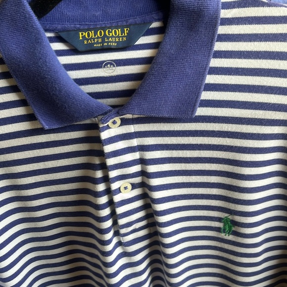 Polo Golf by Ralph Lauren Blue & White Pro-Fit Striped Shirt with Green Pony - Picture 4 of 8